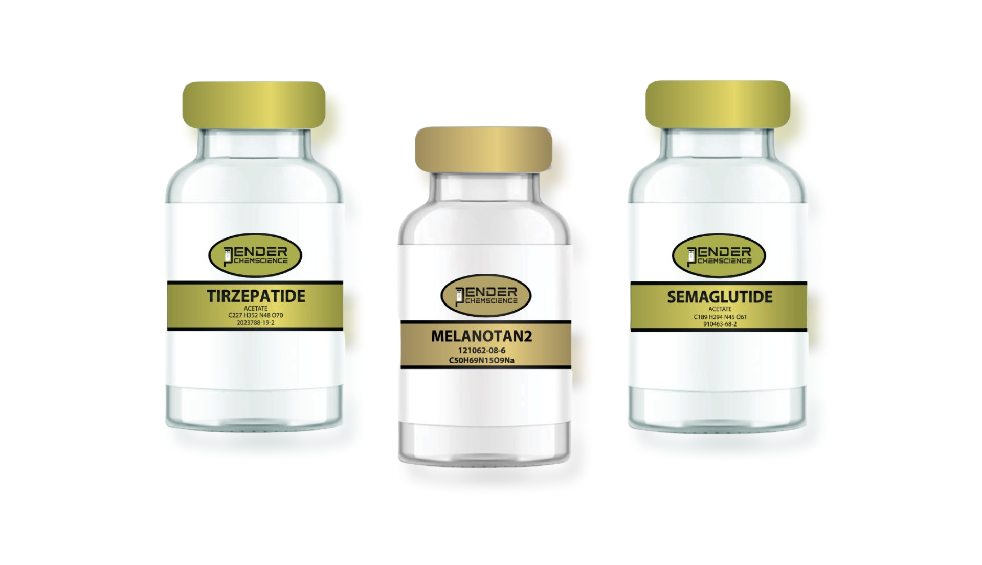 Three glass bottles with yellow lids and labels.