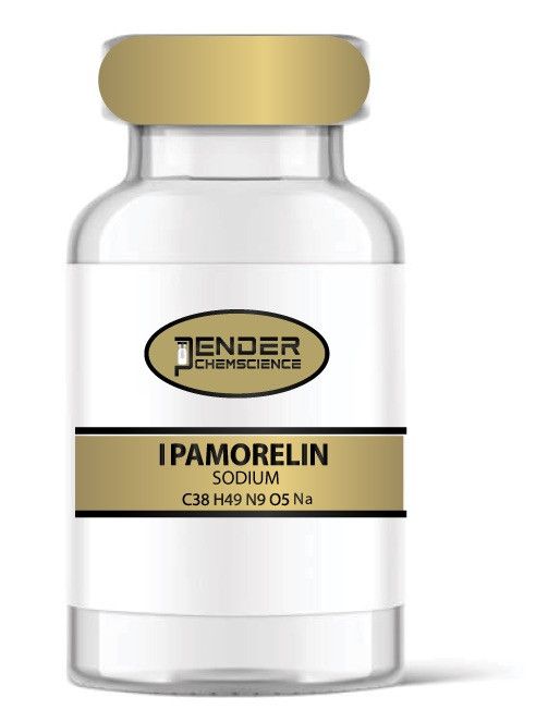 Ipamorelin sodium glass bottle label.