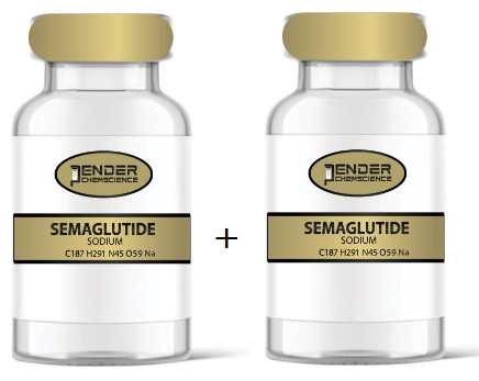 Two vials of semaglutide sodium solution.